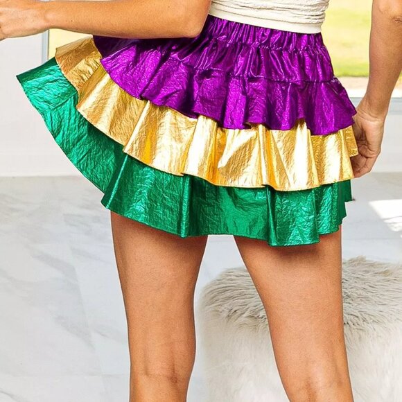 BiBi Mardi Gras Color Block Metallic Tiered Skirt - Picture 5 of 14